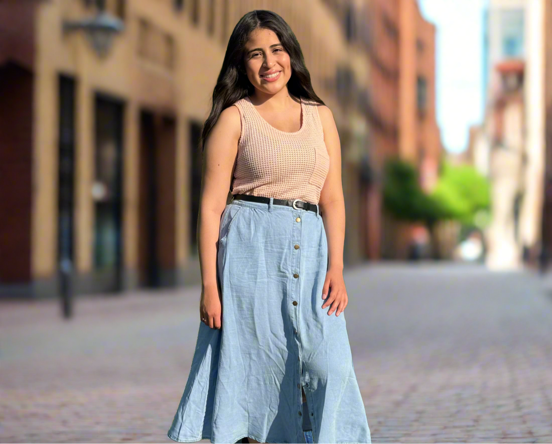 Flowy Denim Skirt Long Durable and Chic Sisterly Fashion