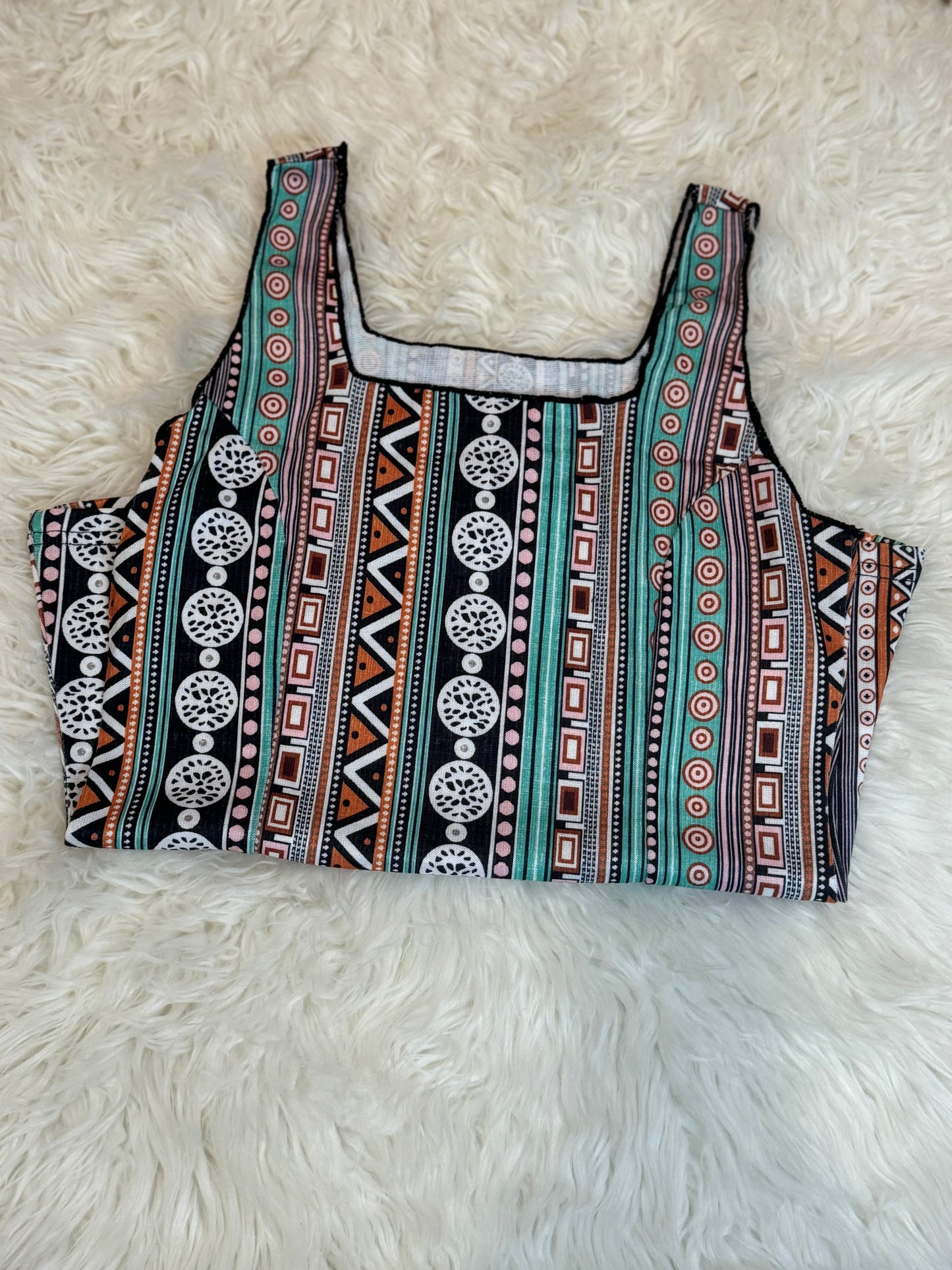 New Arrival Alert! Summer Style. Green Western Geo Printed Square Neck Tank Top - Make a statement with this fresh and fierce fashion must-have!