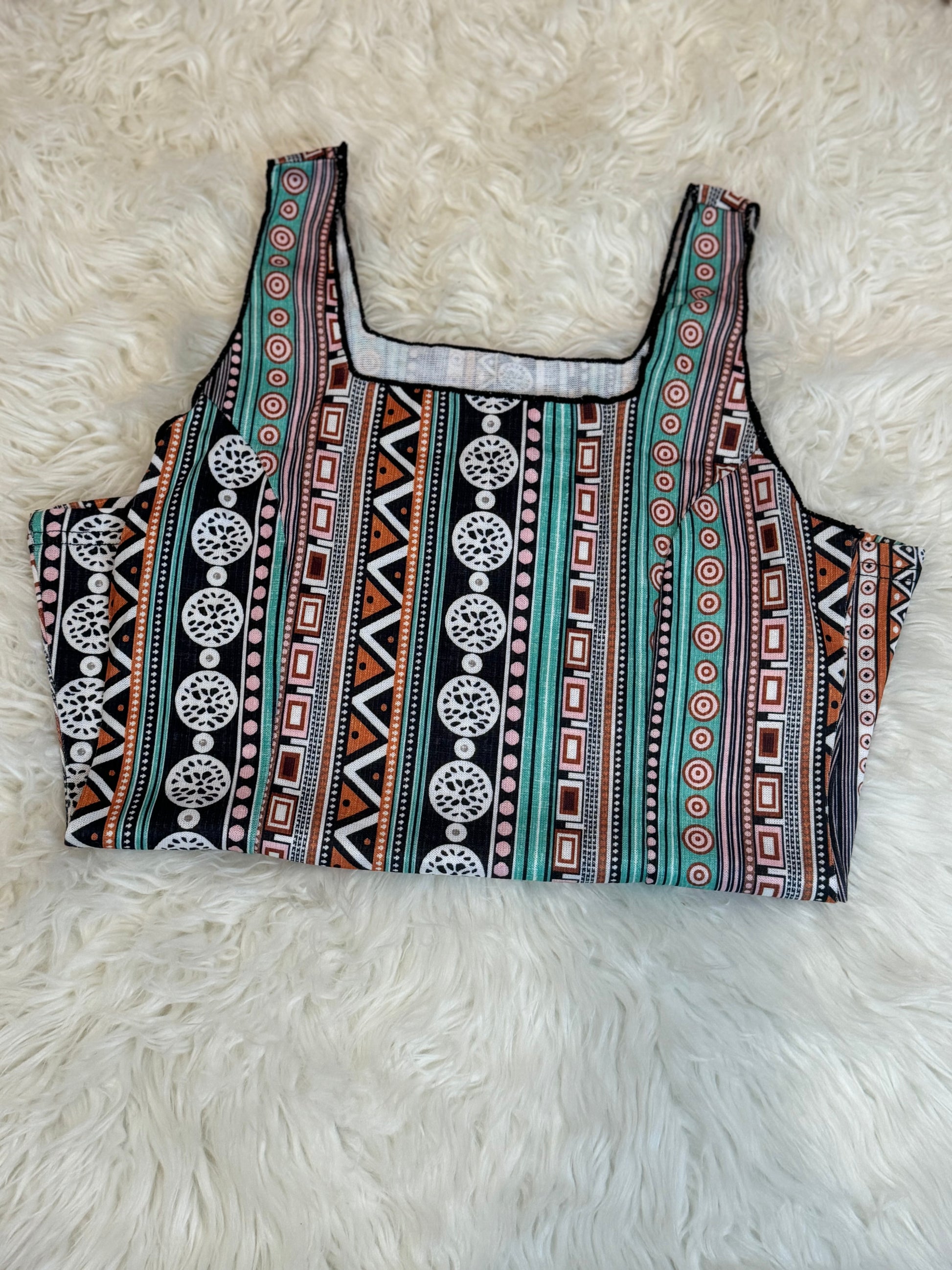 New Arrival Alert! Summer Style. Green Western Geo Printed Square Neck Tank Top - Make a statement with this fresh and fierce fashion must-have!