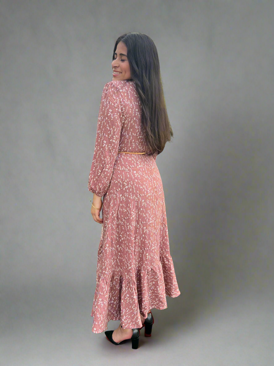 New Arrival, Boho Chic Maxi Dress: Floral Print V- Neck with Lantern Sleeves & Front Slit