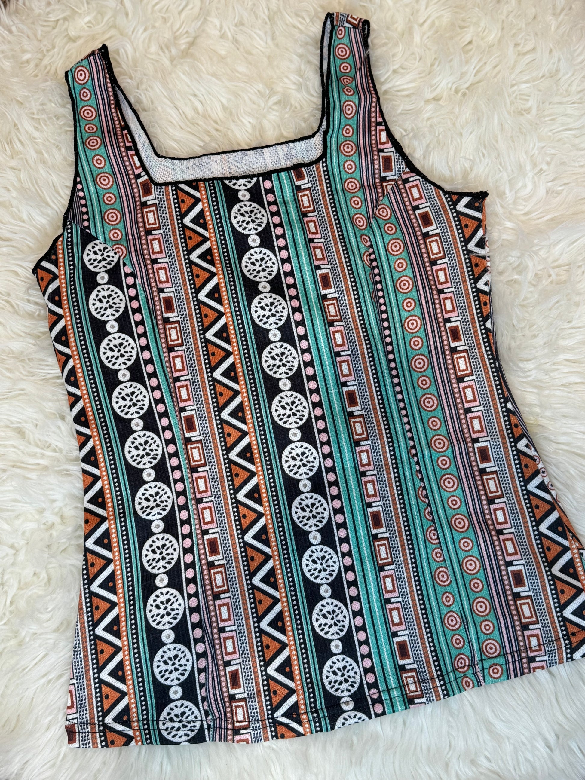 New Arrival Alert! Summer Style. Green Western Geo Printed Square Neck Tank Top - Make a statement with this fresh and fierce fashion must-have!