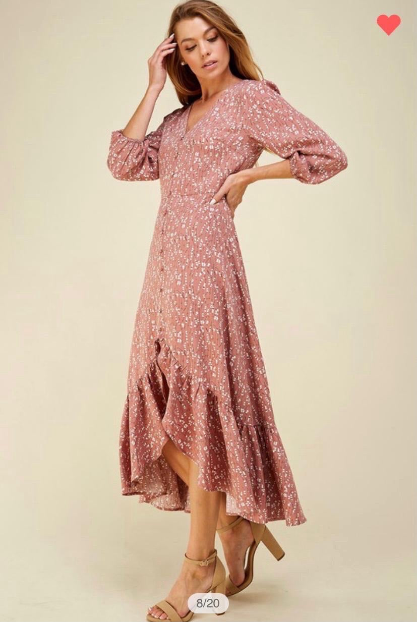 New Arrival, Boho Chic Maxi Dress: Floral Print V- Neck with Lantern Sleeves & Front Slit