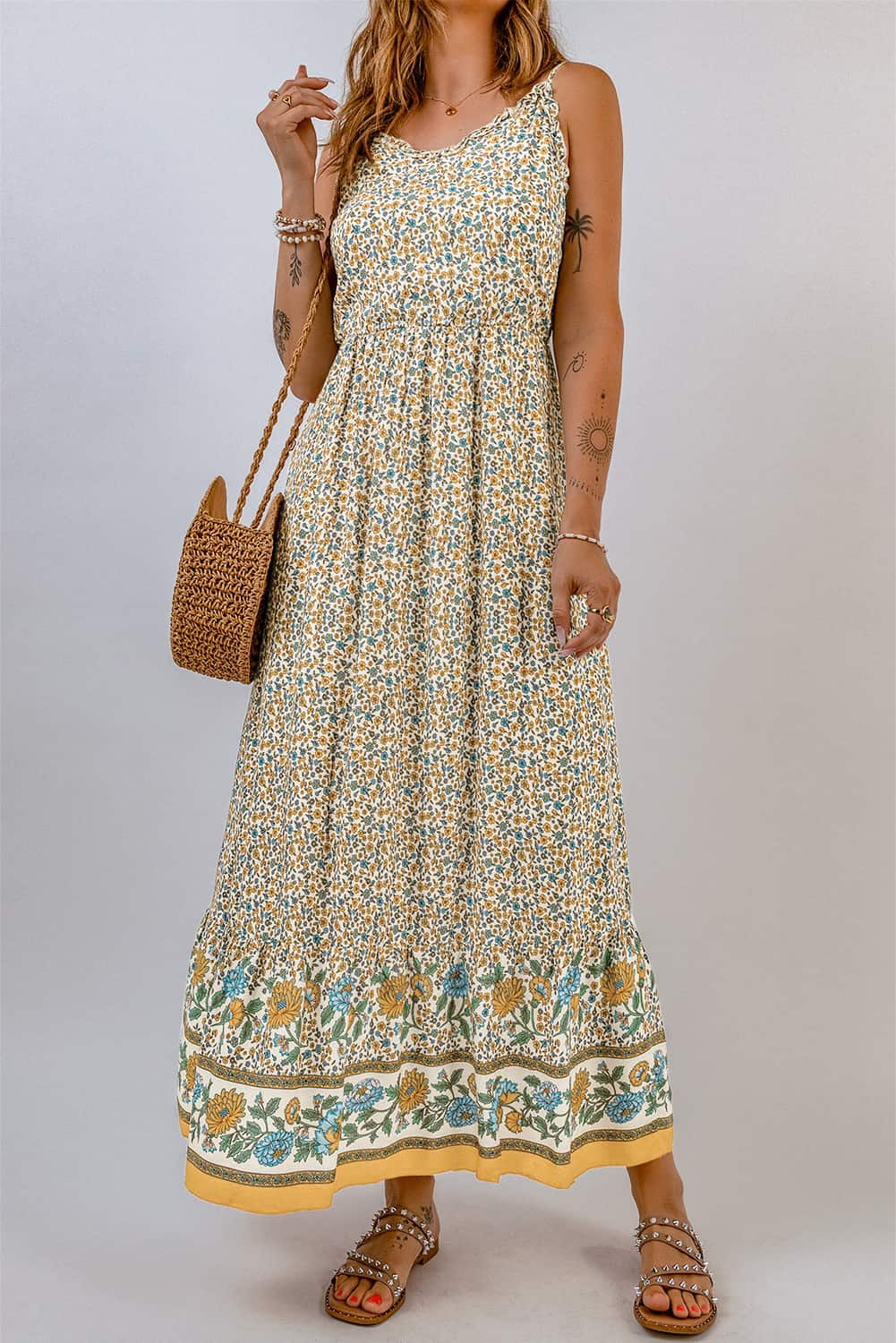 Floral Print Sleeveless Maxi Dress