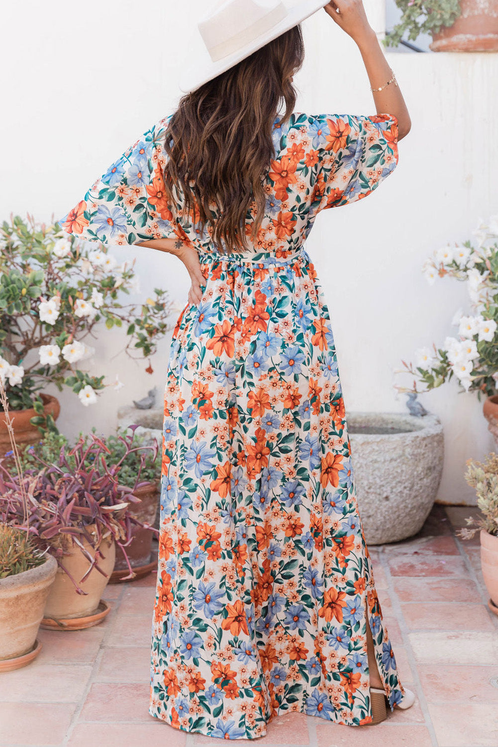 Sky Blue Floral Print Wrap Belted Maxi Dress