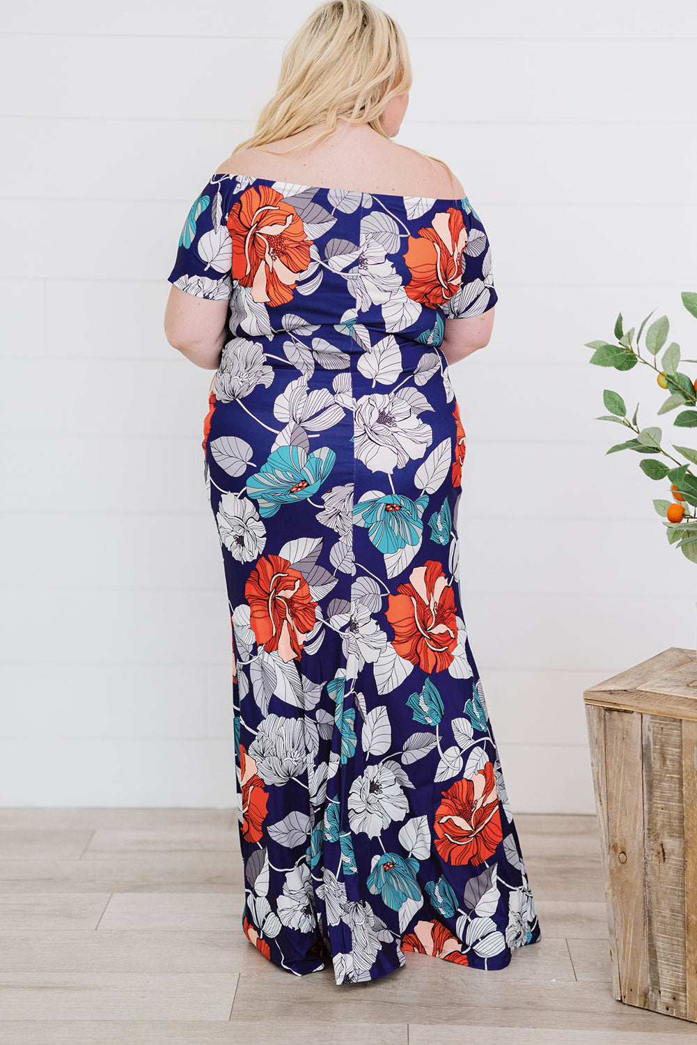 Blue Green Floral Print Plus size Maxi Dress