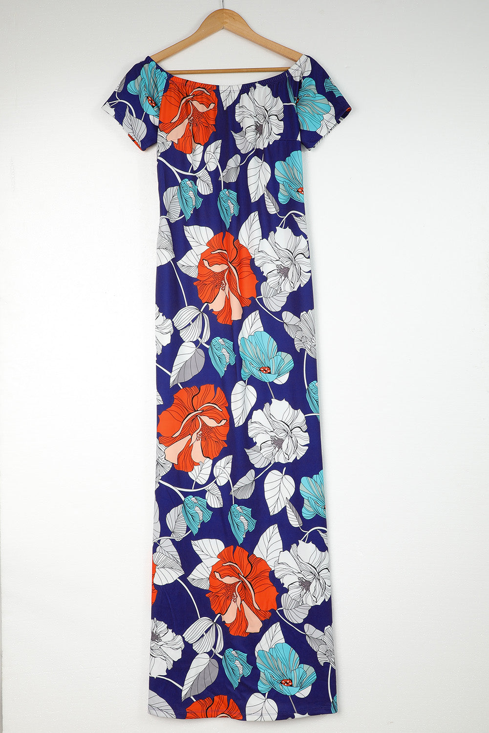 Blue Green Floral Print Plus size Maxi Dress