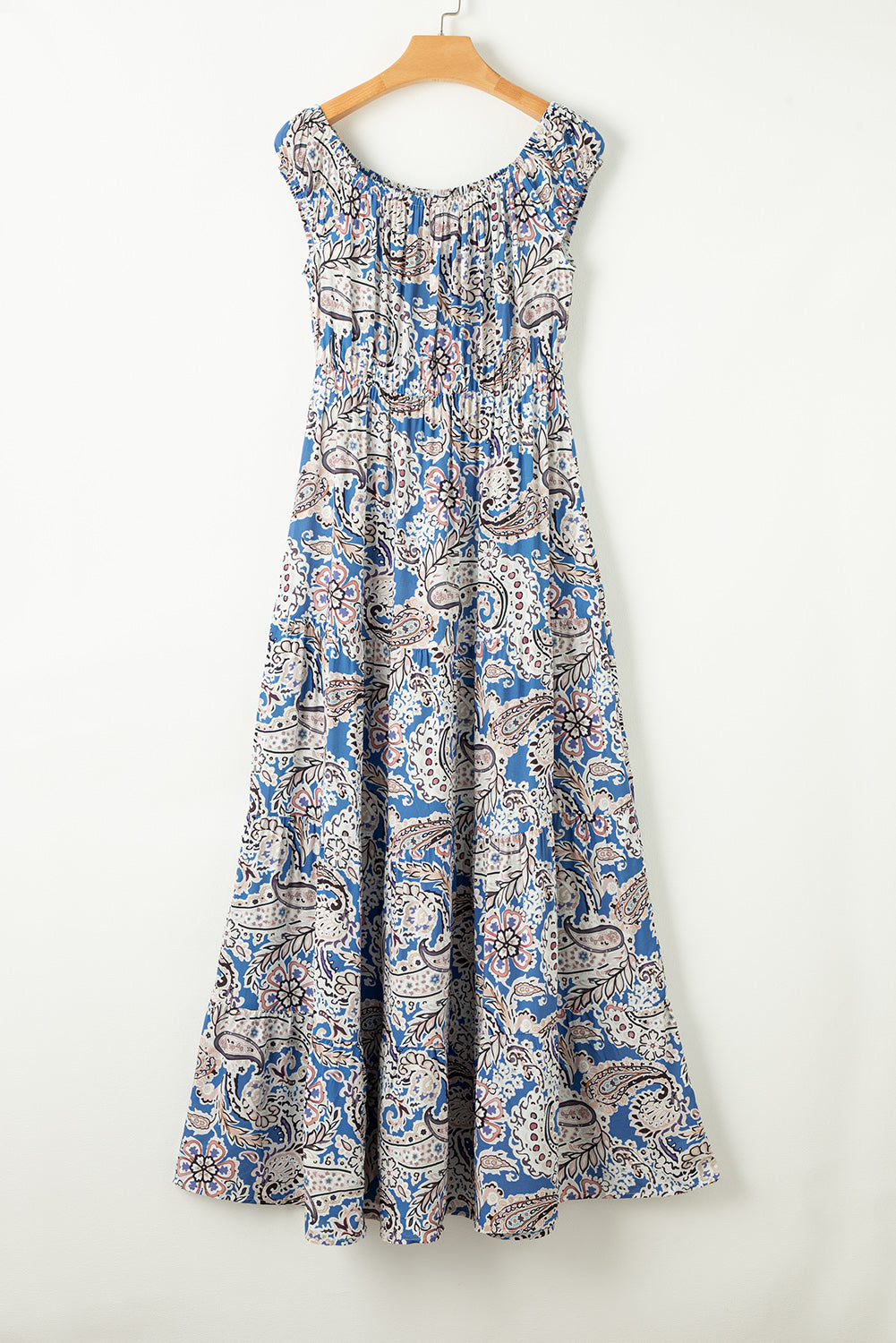 Blue Boho Paisley Print Maxi Dress