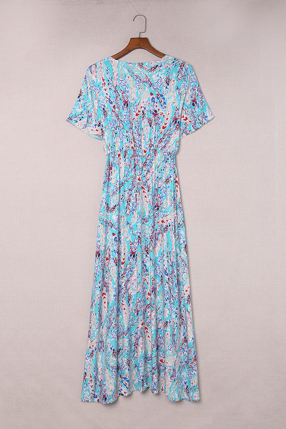 Blue Wrap V Neck Floral Maxi Dress