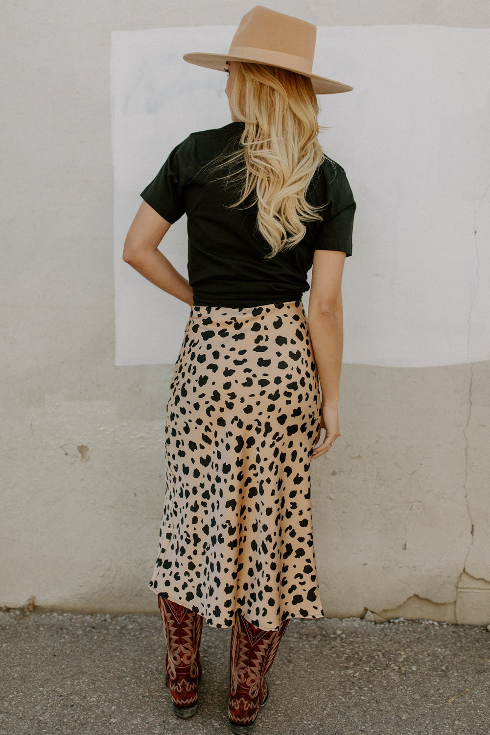 Khaki Leopard Spots Printed Midi Skirt